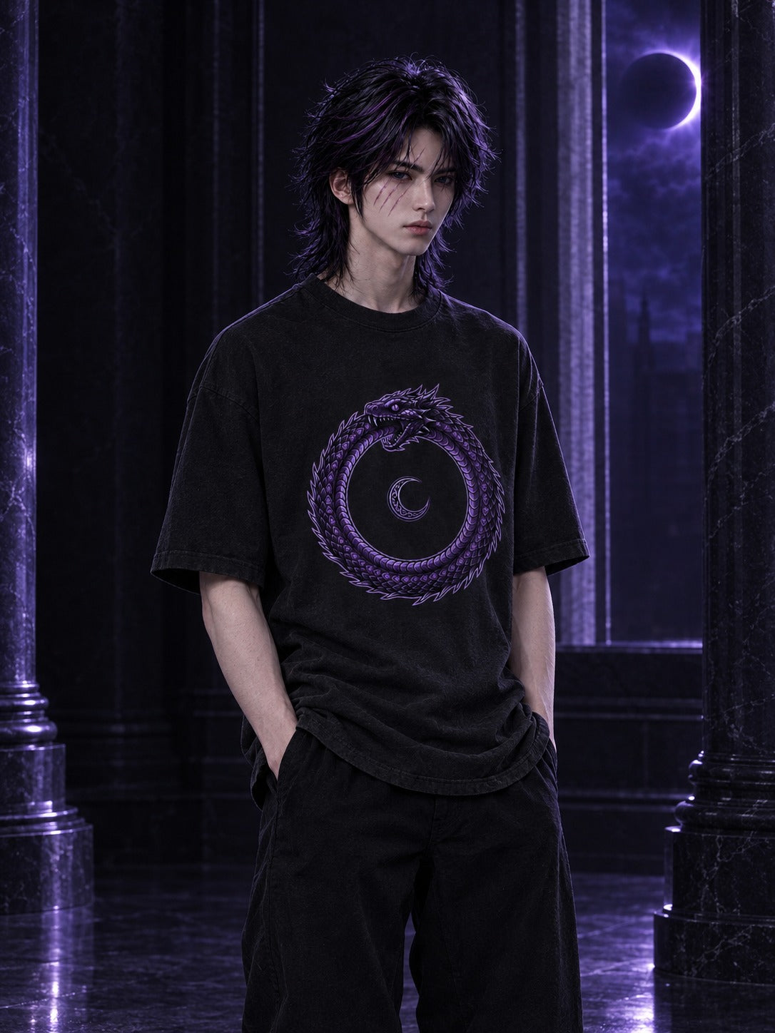 Hades wearing the ECLIPSEUS Ouroboros Heavyweight Tee