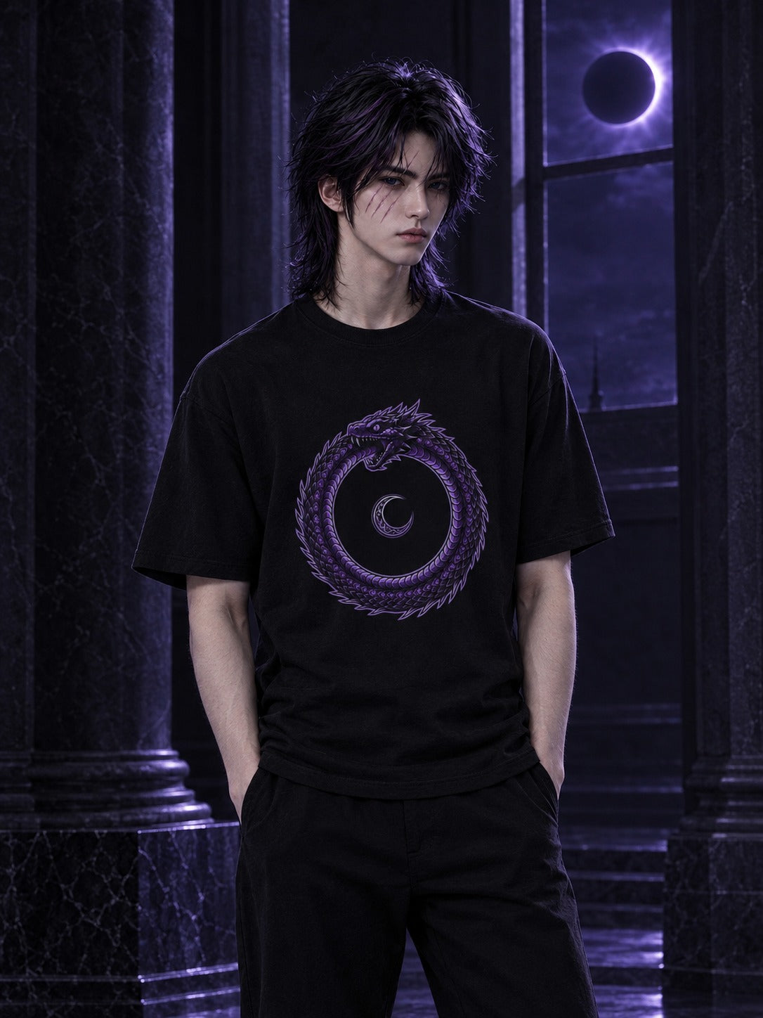 Hades wearing the ECLIPSEUS Ouroboros Tee