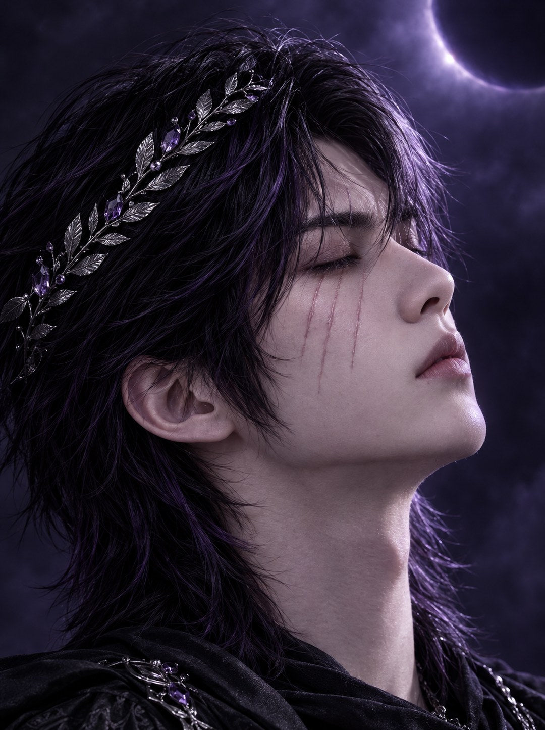 Profile portrait wearing a silver laurel crown